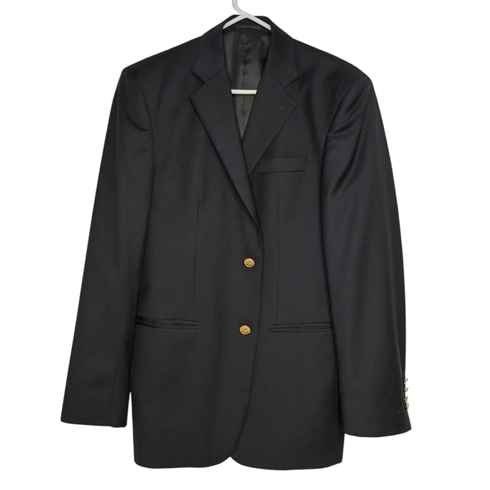 Dark Blue‎ Blazer Mens Size 40 Gold Crested Buttons Sport Coat Jacket Dual Vent